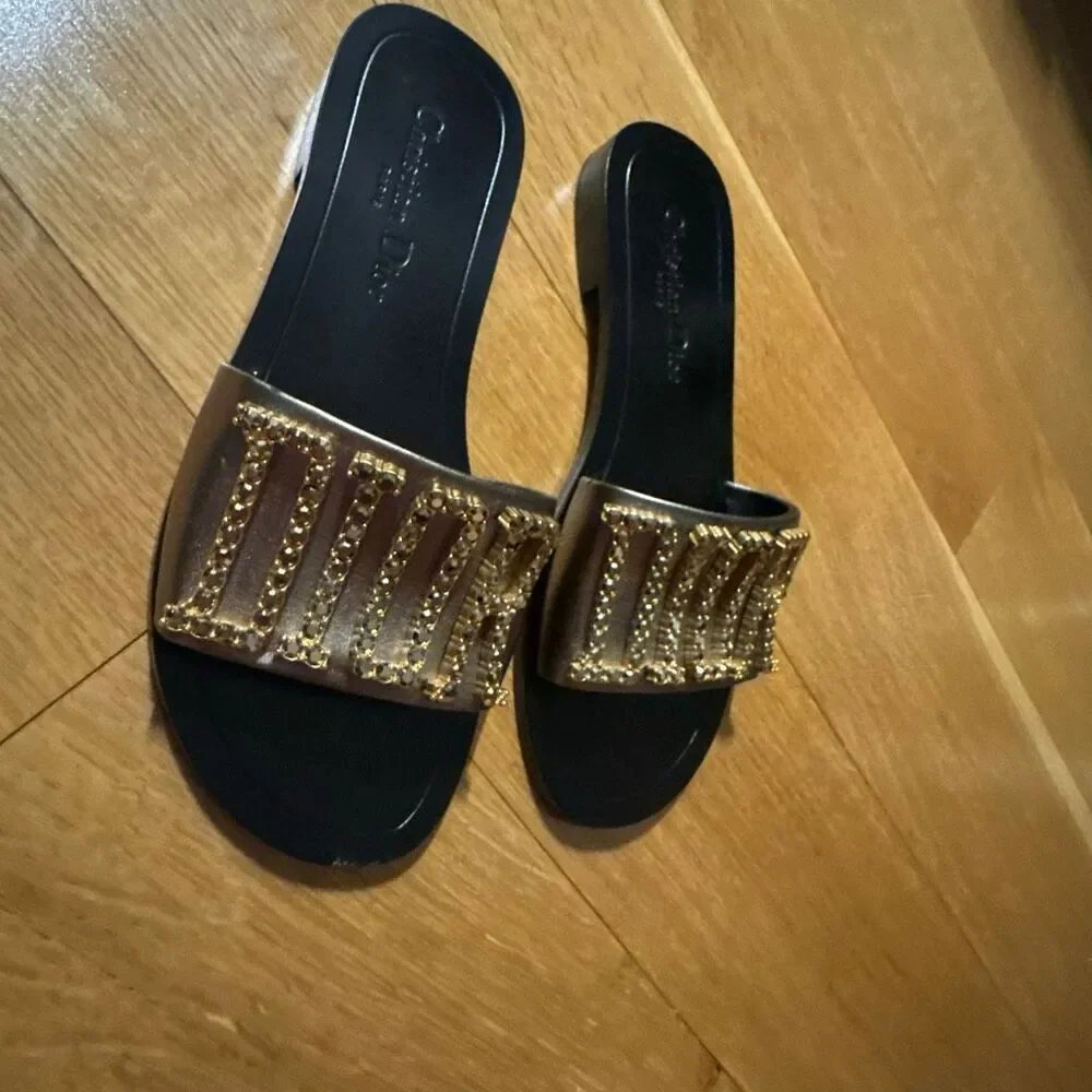 Dior Revolution Slides Black Leather and Rhinestones size 37
